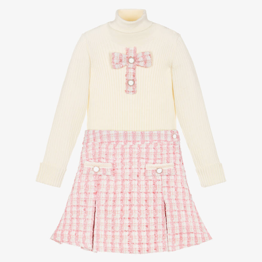 Patachou-Pink Tweed Skirt Set | Childrensalon Outlet