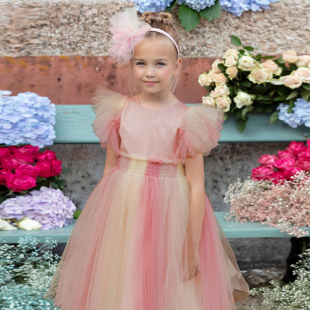 Patachou-Pink & Yellow Tulle Dress | Childrensalon Outlet