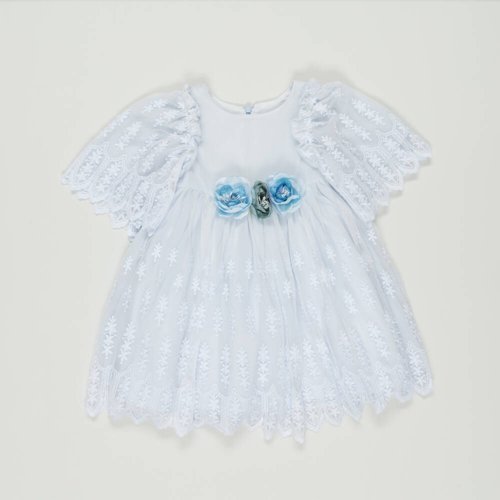 Patachou-Preloved Girls Blue Embroidered Tulle Dress (18 months) | Childrensalon Outlet