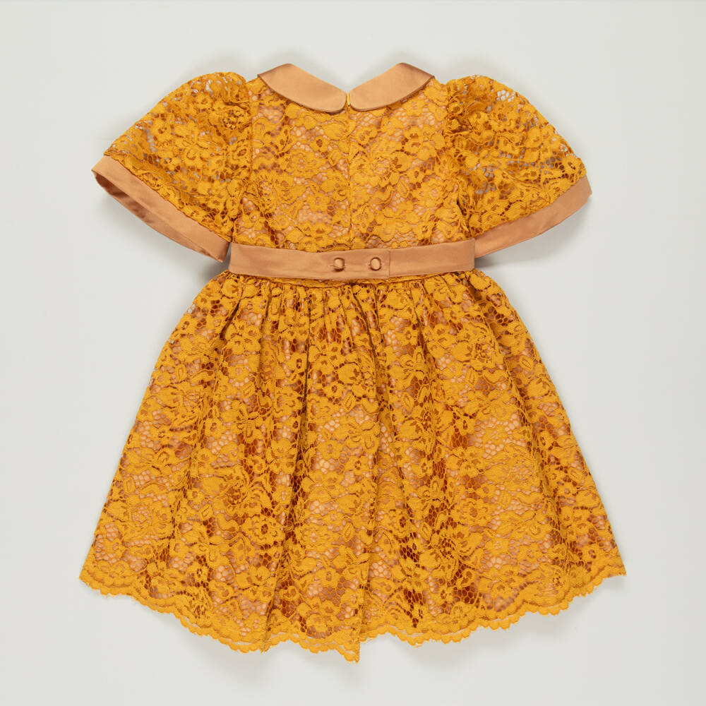 Patachou-Preloved Girls Gold Satin & Lace Dress (6 years) | Childrensalon Outlet