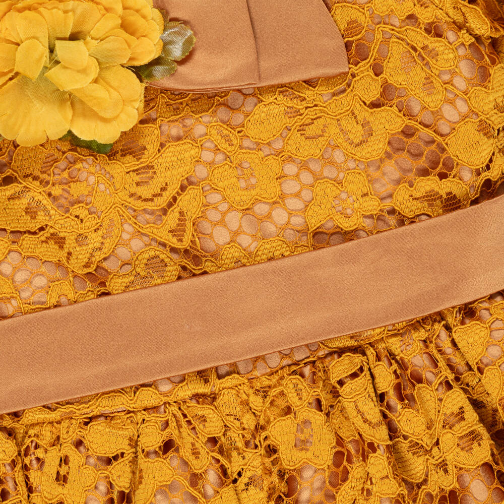 Patachou-Preloved Girls Gold Satin & Lace Dress (6 years) | Childrensalon Outlet