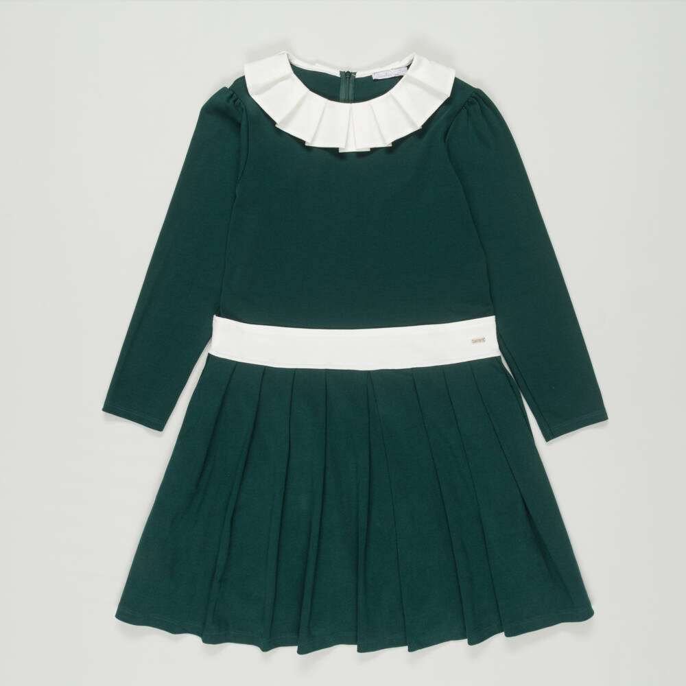 Patachou-Preloved Girls Green Cotton Pleated Dress (14 years) | Childrensalon Outlet