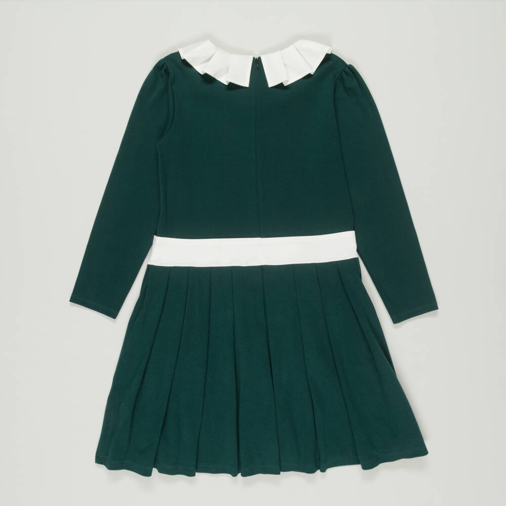 Patachou-Preloved Girls Green Cotton Pleated Dress (14 years) | Childrensalon Outlet