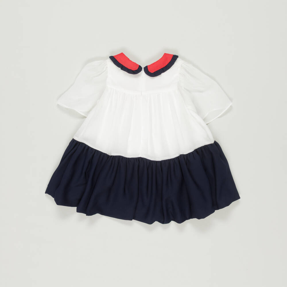 Patachou-Preloved Girls White & Blue Chiffon Dress (9 months) | Childrensalon Outlet