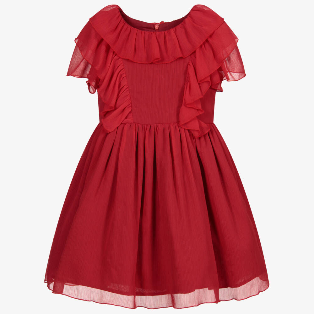 Patachou-Red Chiffon Dress | Childrensalon Outlet