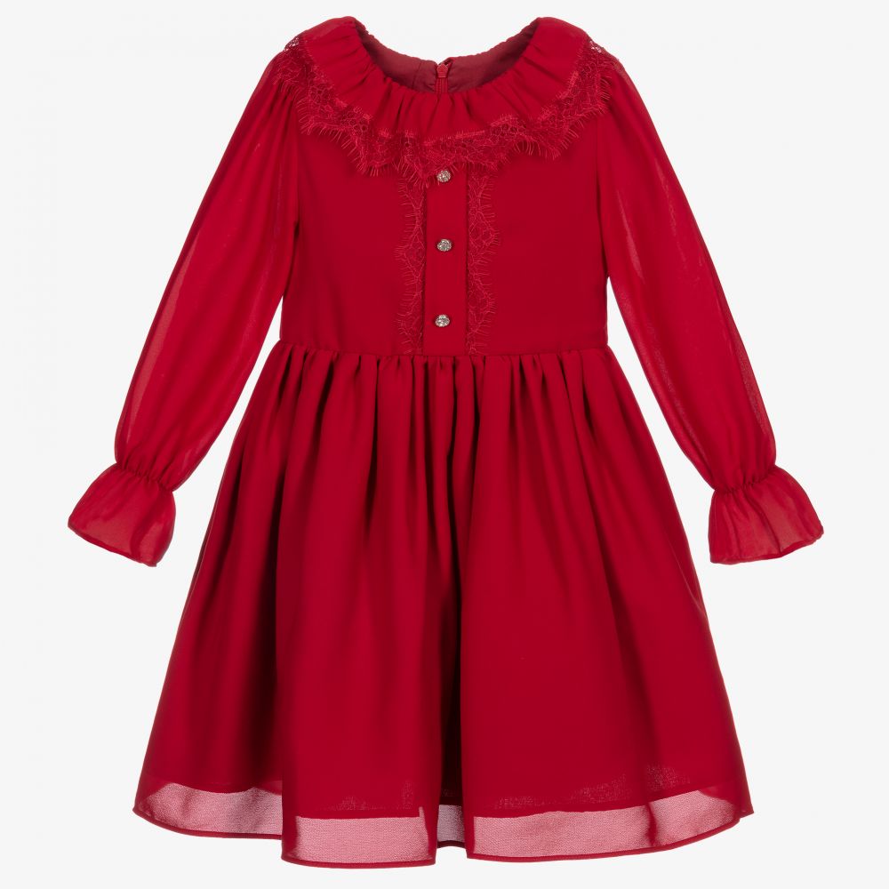 Patachou - Красное шифоновое платье с кружевной отделкой | Childrensalon