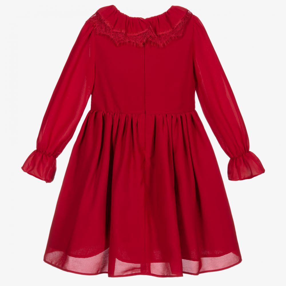 Patachou-Красное шифоновое платье с кружевной отделкой | Childrensalon Outlet