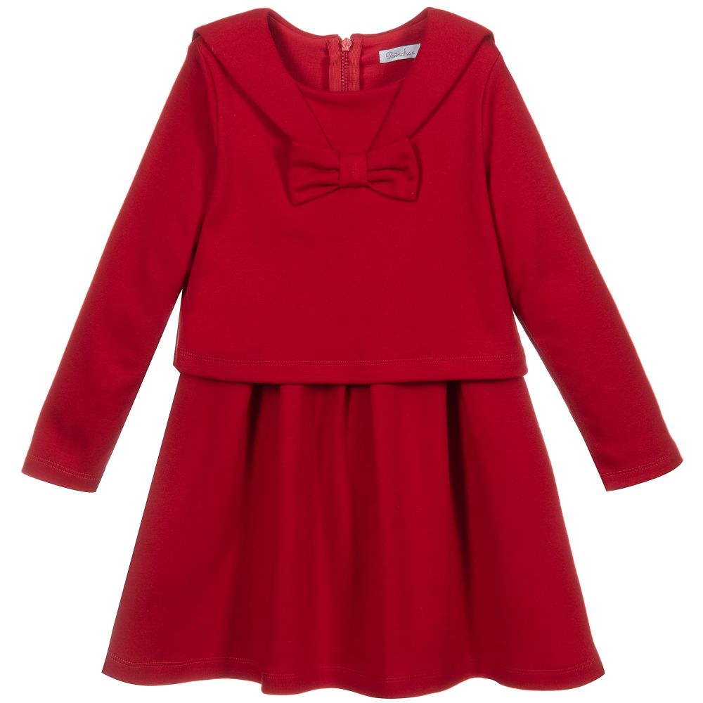 Patachou - Robe rouge en jersey de coton | Childrensalon