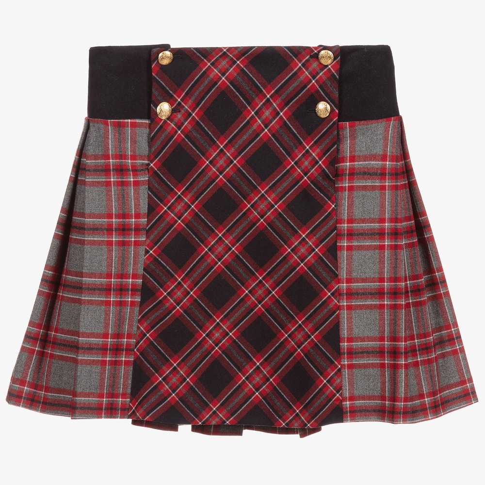 Patachou - Красно-серая юбка в шотландскую клетку  | Childrensalon