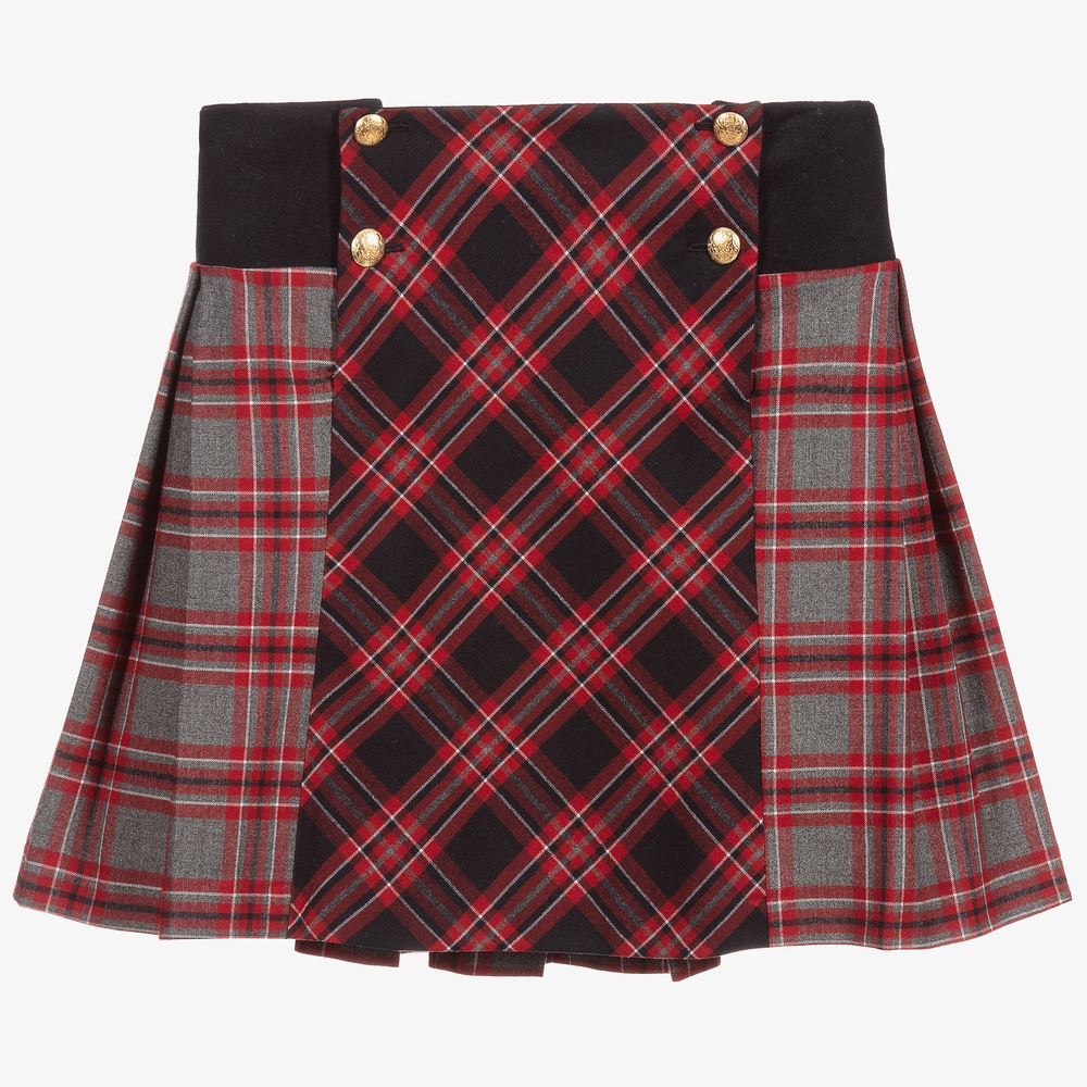 Patachou - Red & Grey Tartan Skirt  | Childrensalon