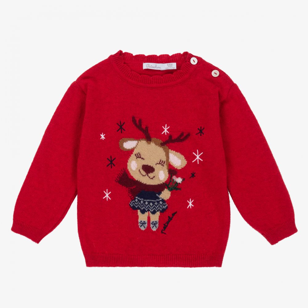 Patachou - Red Knitted Reindeer Sweater | Childrensalon