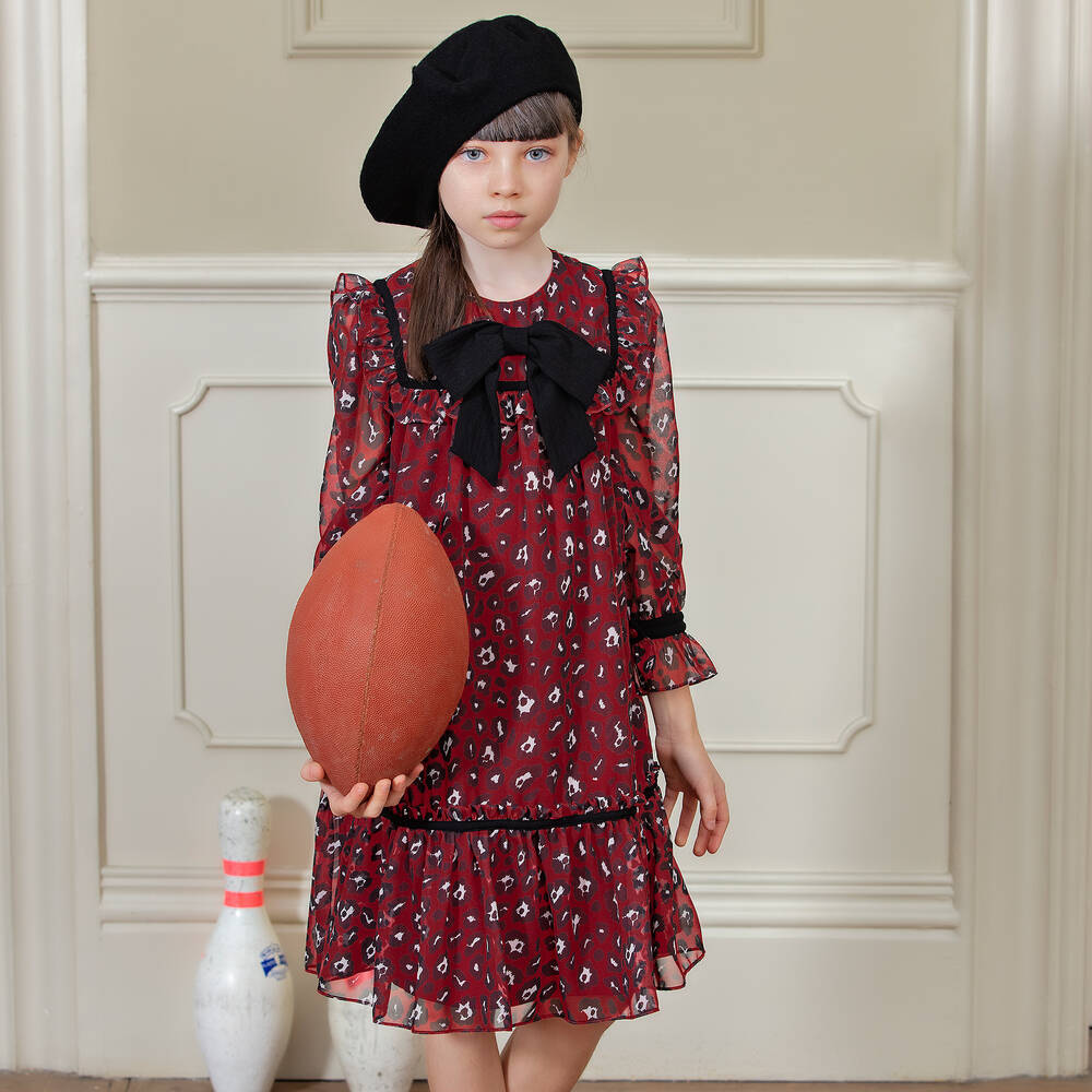 Patachou-Red Leopard Chiffon Dress | Childrensalon Outlet