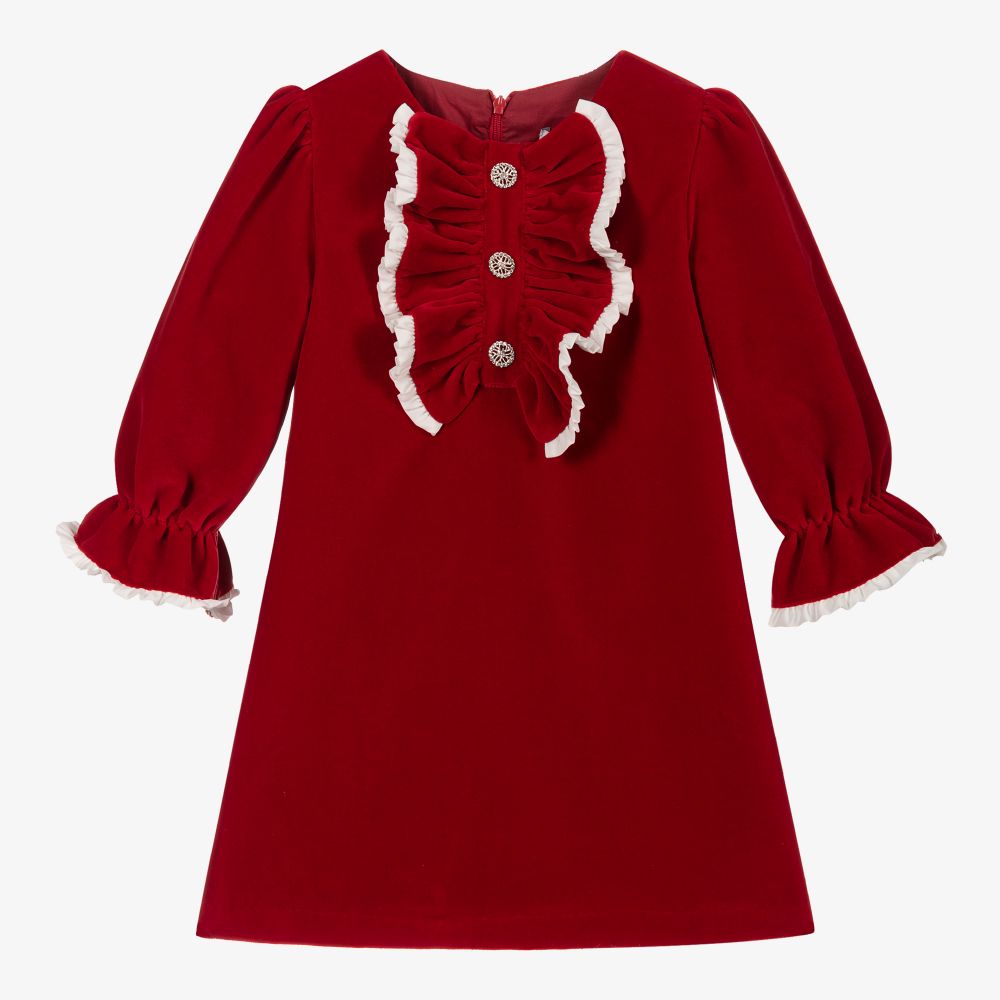 Patachou - Rotes Samtkleid mit Rüschen | Childrensalon