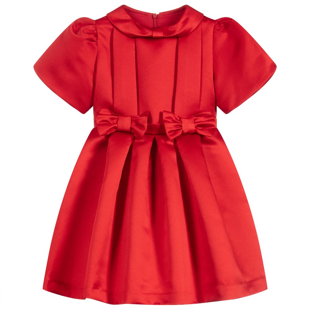 Patachou - فستان ساتان لون أحمر مزين بفيونكات | Childrensalon