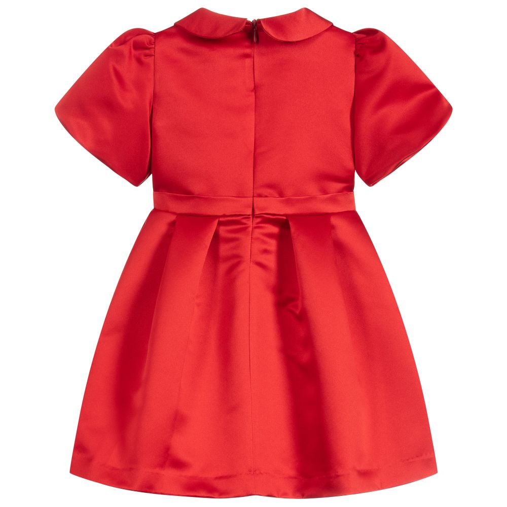 Patachou-فستان ساتان لون أحمر مزين بفيونكات | Childrensalon Outlet