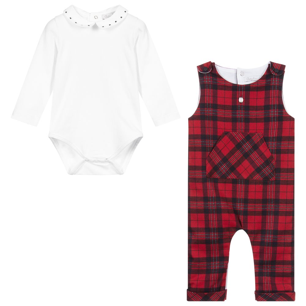 Patachou-Red Tartan Dungarees & Top Set | Childrensalon Outlet