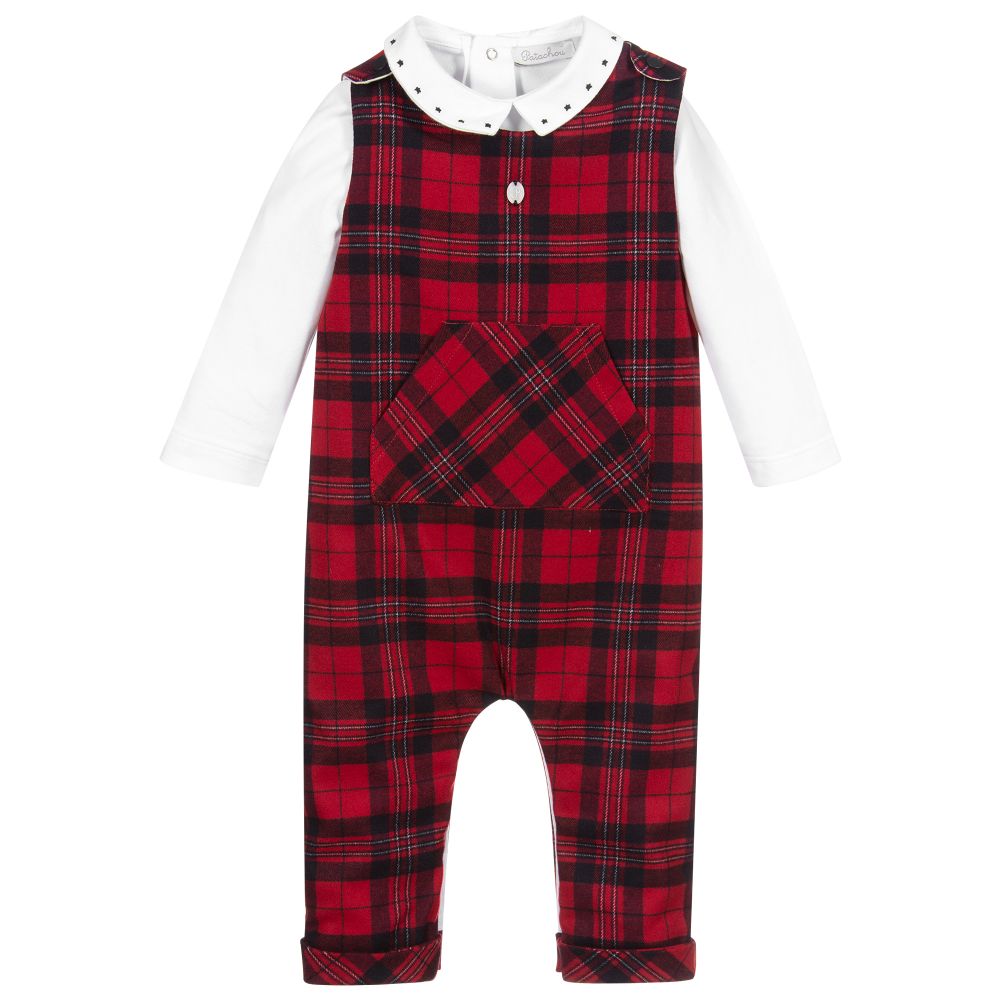 Patachou - Red Tartan Dungarees & Top Set  | Childrensalon