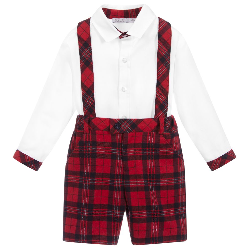 Patachou-Red Tartan Shorts & Shirt Set | Childrensalon Outlet