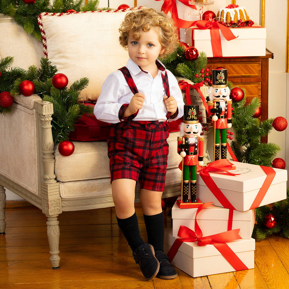 Patachou-Red Tartan Shorts & Shirt Set | Childrensalon Outlet