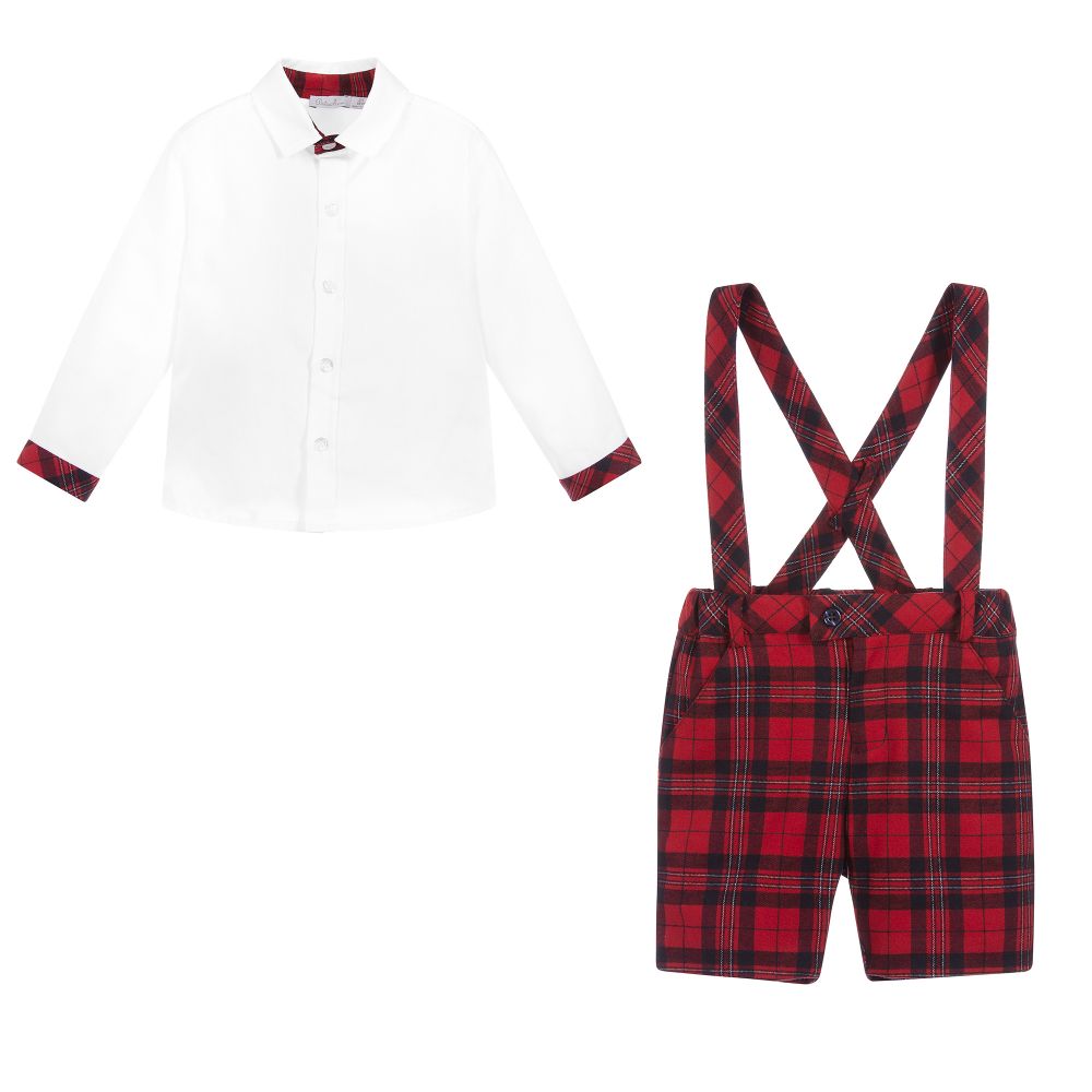 Patachou-Red Tartan Shorts & Shirt Set | Childrensalon Outlet