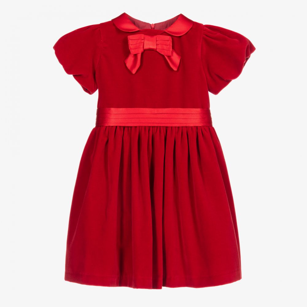 Patachou - فستان قطن مخمل بفيونكة لون أحمر | Childrensalon