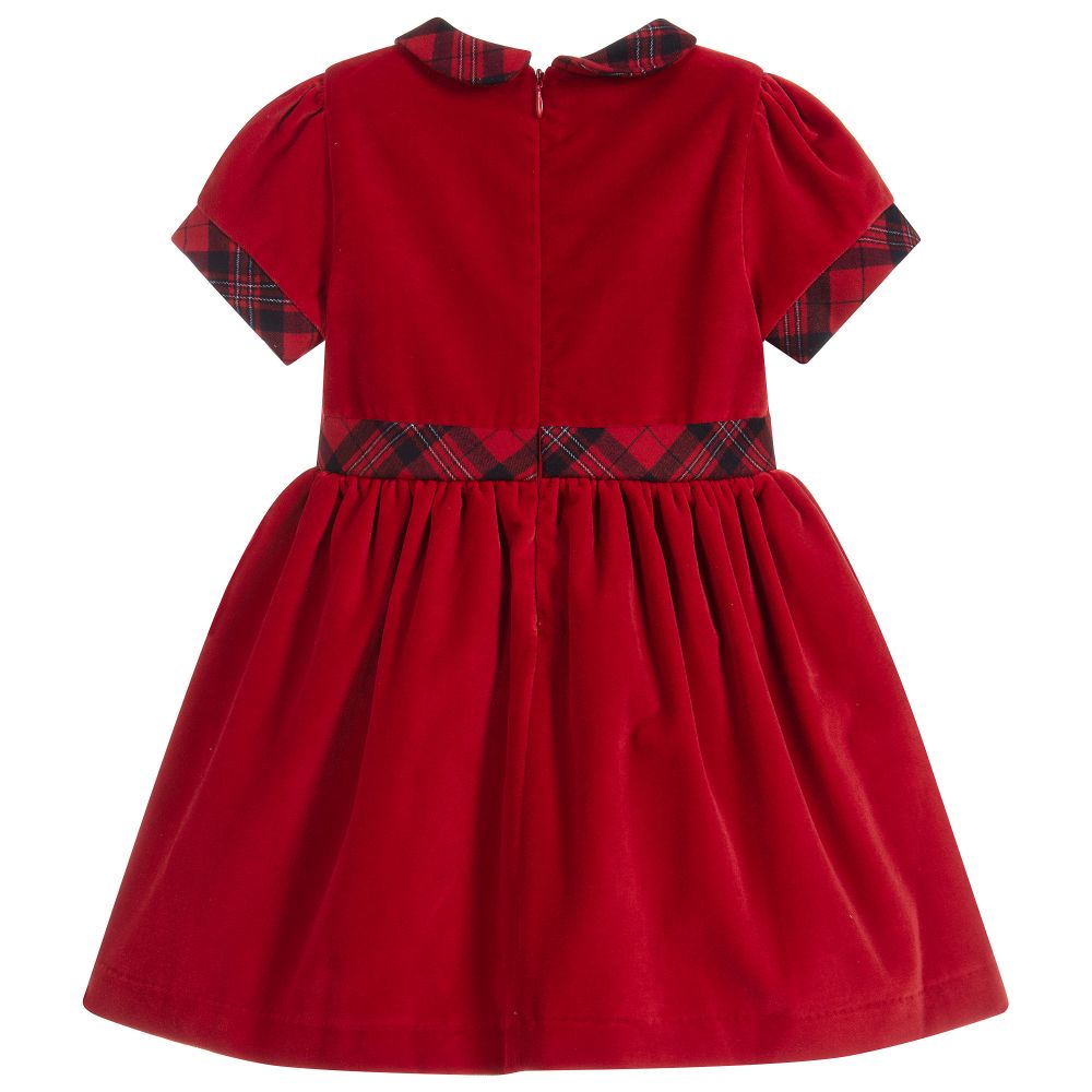 Patachou-Красное бархатное платье с отделкой в клетку | Childrensalon Outlet
