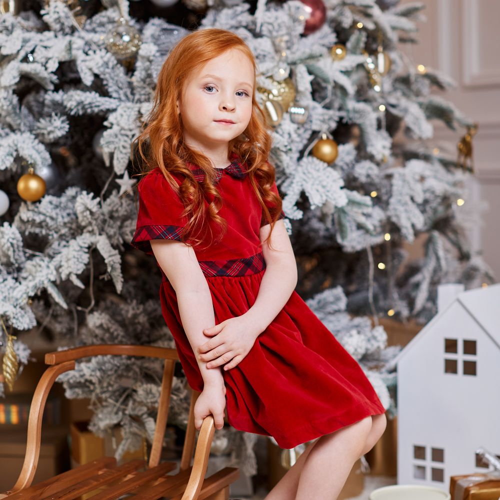 Patachou Red Velvet Tartan Dress Childrensalon Outlet