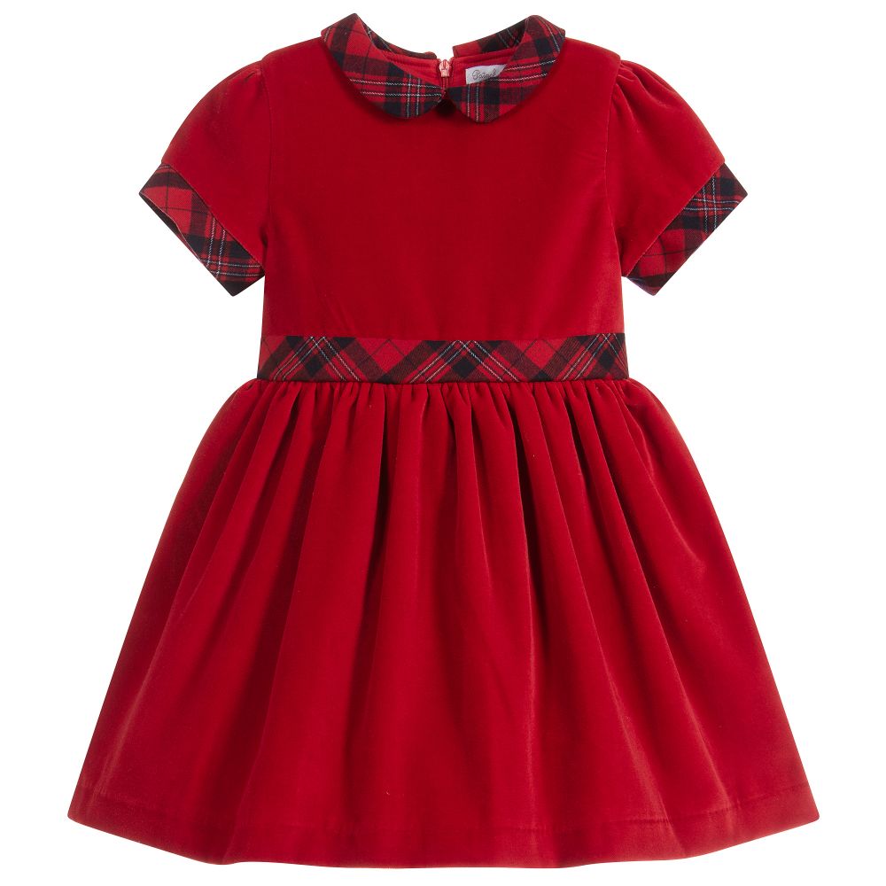 Patachou - Robe rouge en velours à carreaux écossais | Childrensalon