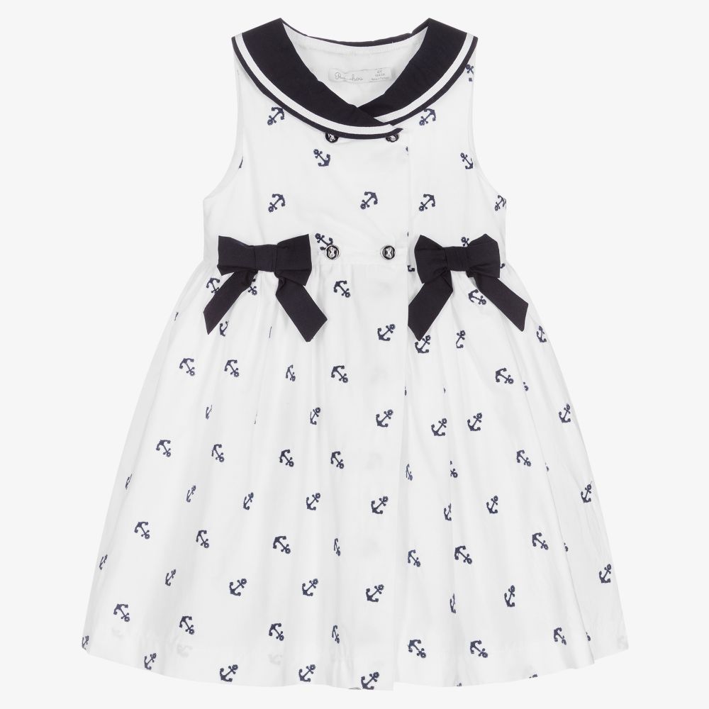 Patachou - Robe blanche et bleue à ancres | Childrensalon