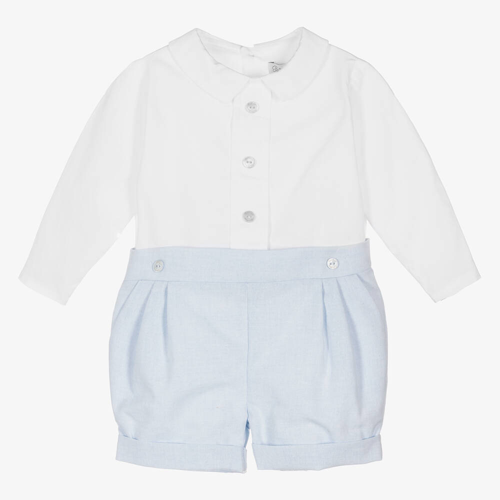 Patachou - White & Blue Cotton Baby Shortie | Childrensalon