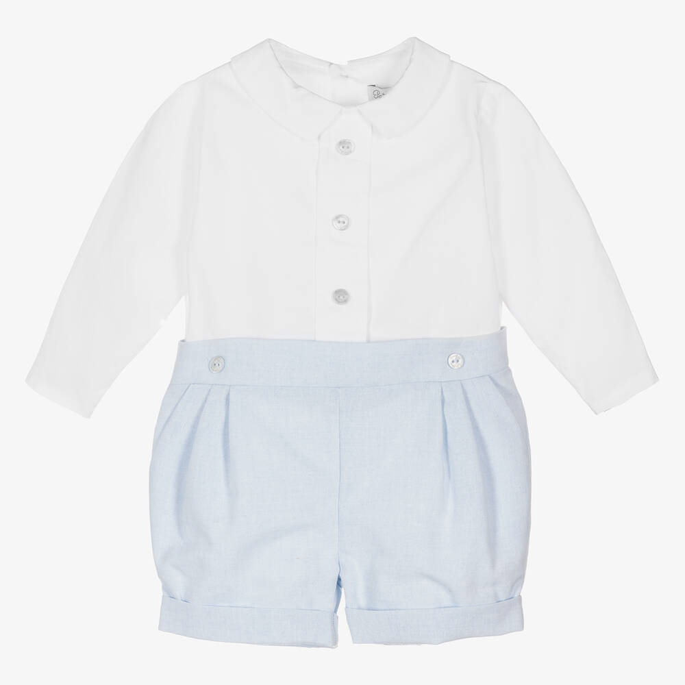 Patachou-White & Blue Cotton Baby Shortie | Childrensalon Outlet