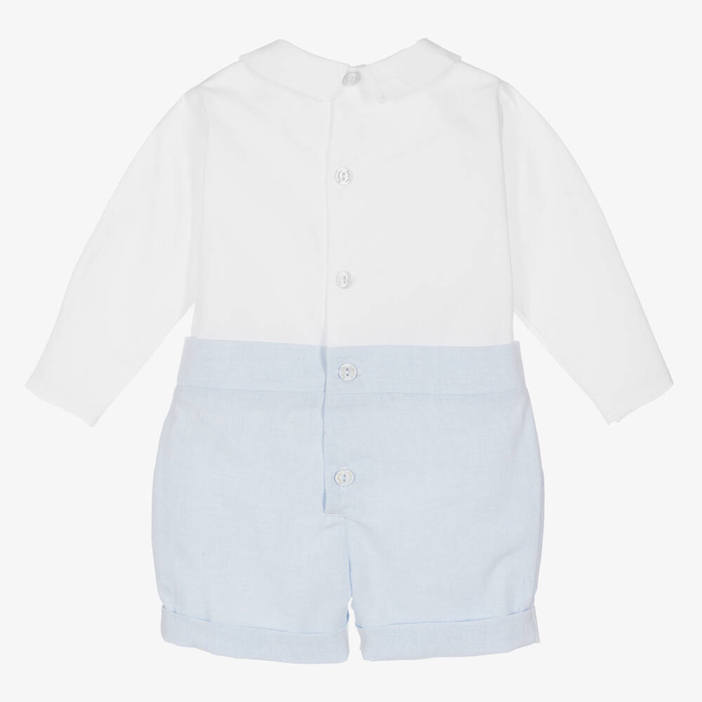 Patachou-White & Blue Cotton Baby Shortie | Childrensalon Outlet