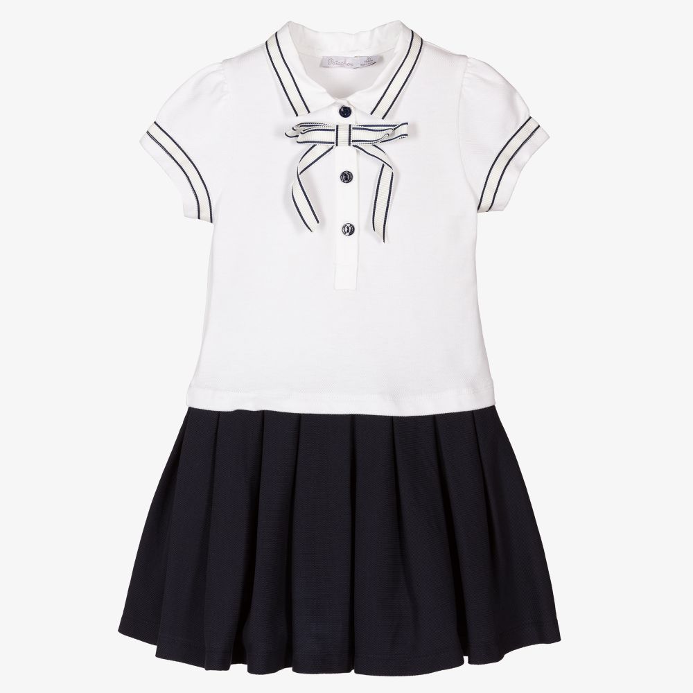 Patachou - White & Blue Cotton Polo Dress | Childrensalon