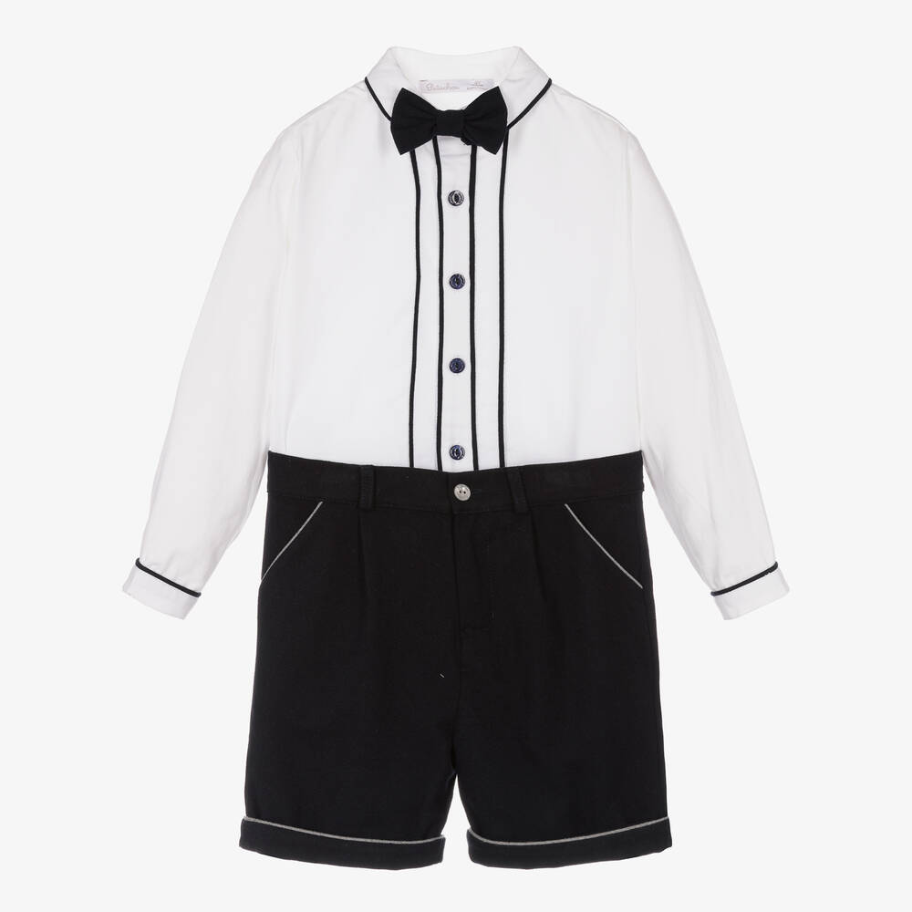 Patachou - Ensemble short blanc bleu coton | Childrensalon