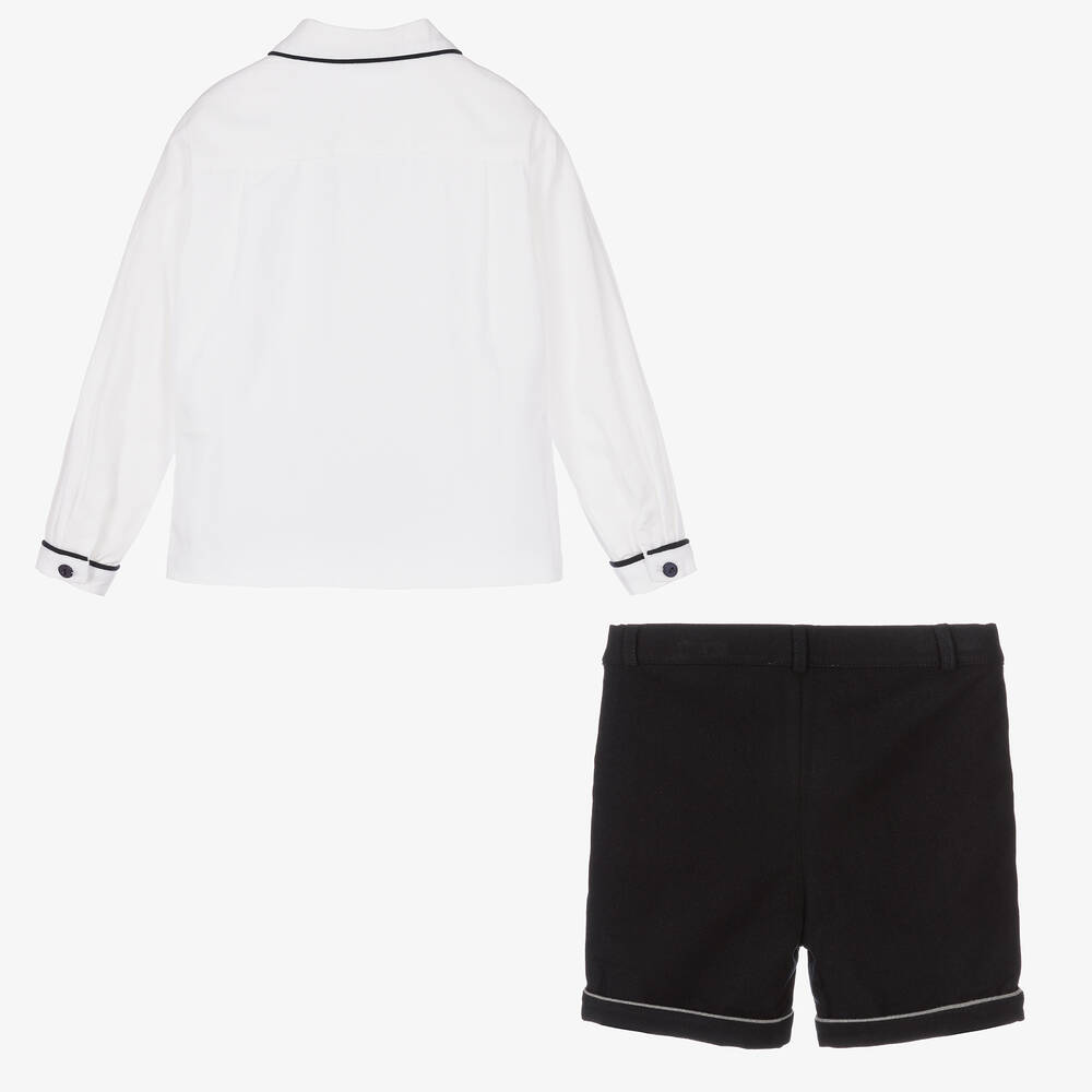 Patachou-White & Blue Cotton Shorts Set | Childrensalon Outlet