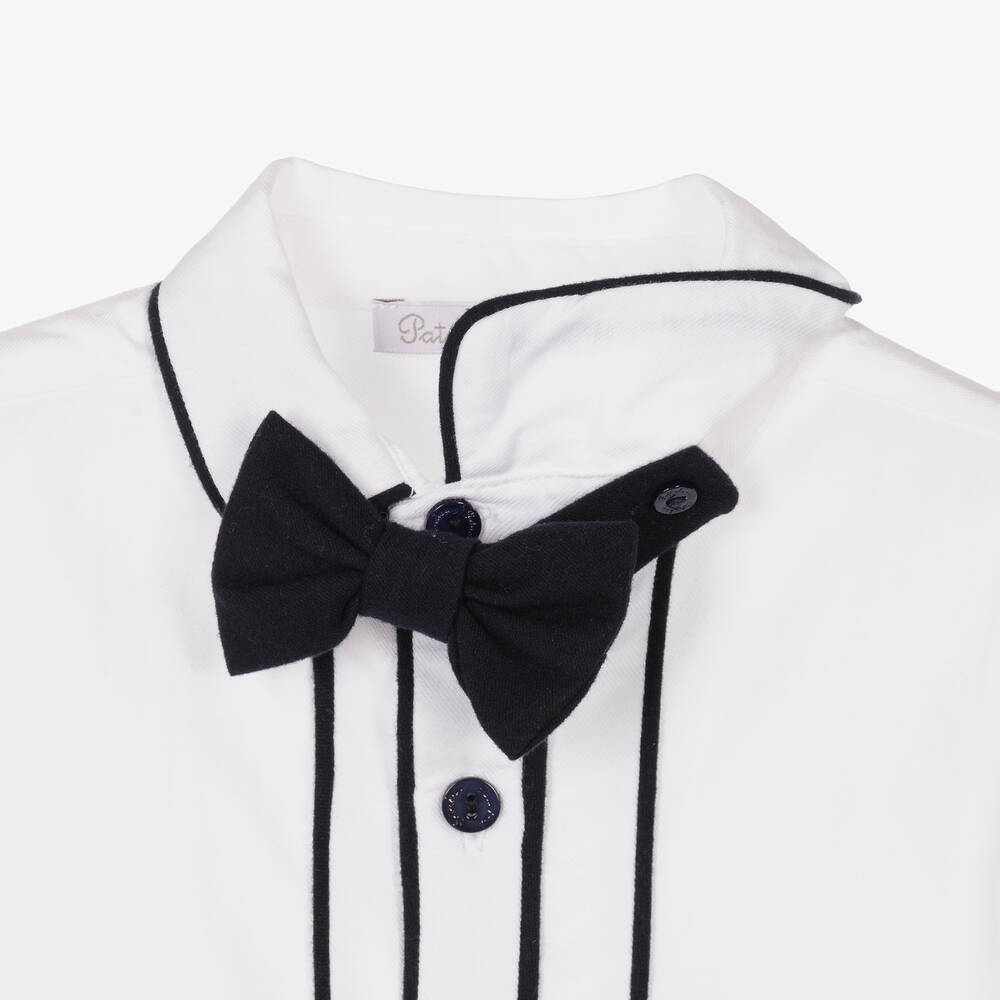 Patachou-White & Blue Cotton Shorts Set | Childrensalon Outlet