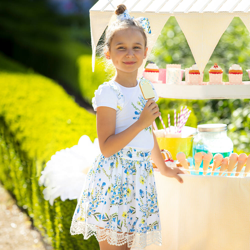 Patachou-White & Blue Cotton Skirt | Childrensalon Outlet