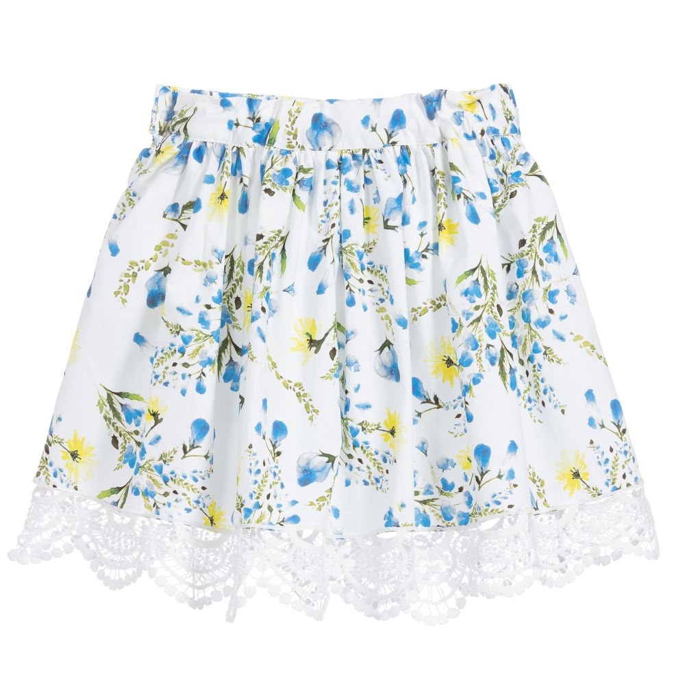 Patachou-White & Blue Cotton Skirt | Childrensalon Outlet