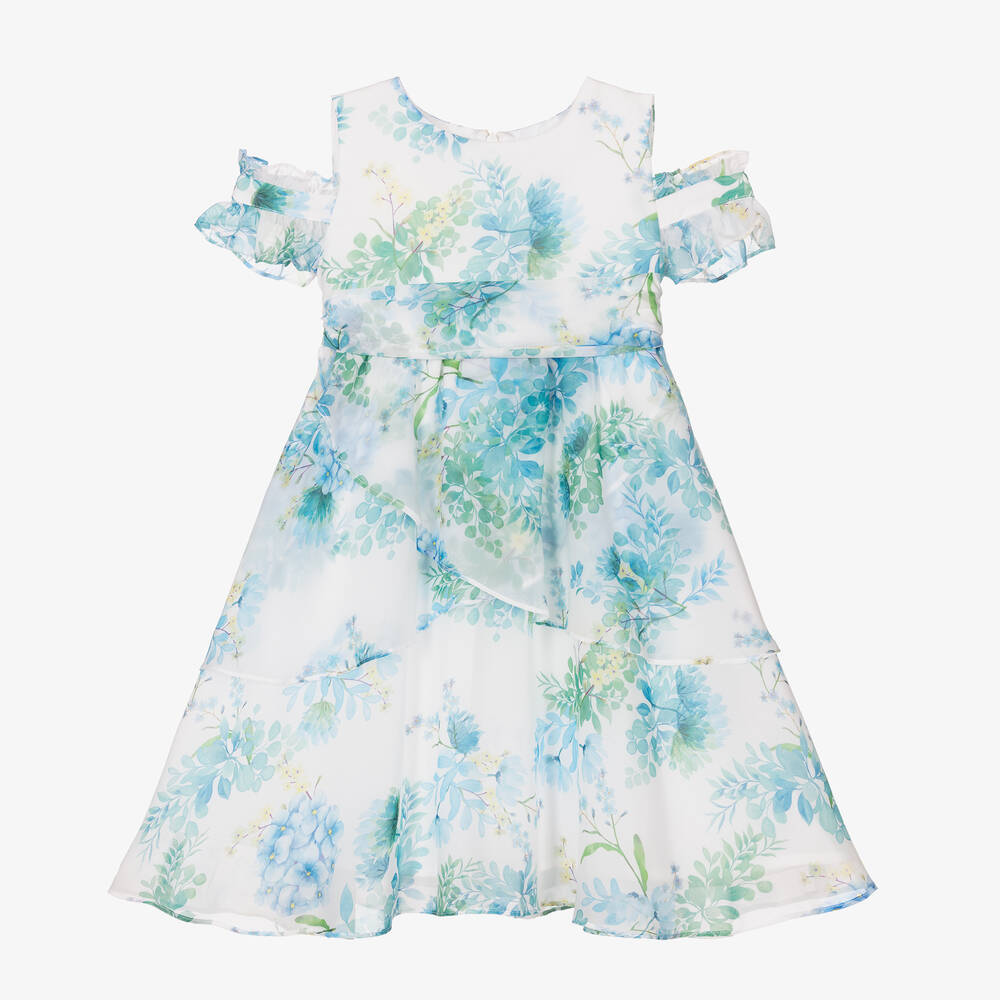 Patachou - Белое шифоновое платье с голубыми цветами | Childrensalon