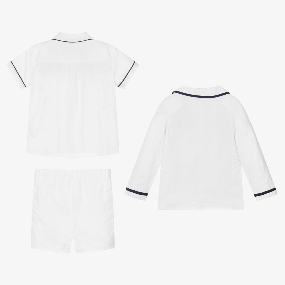 Patachou-White & Blue Linen Shorts Suit | Childrensalon Outlet