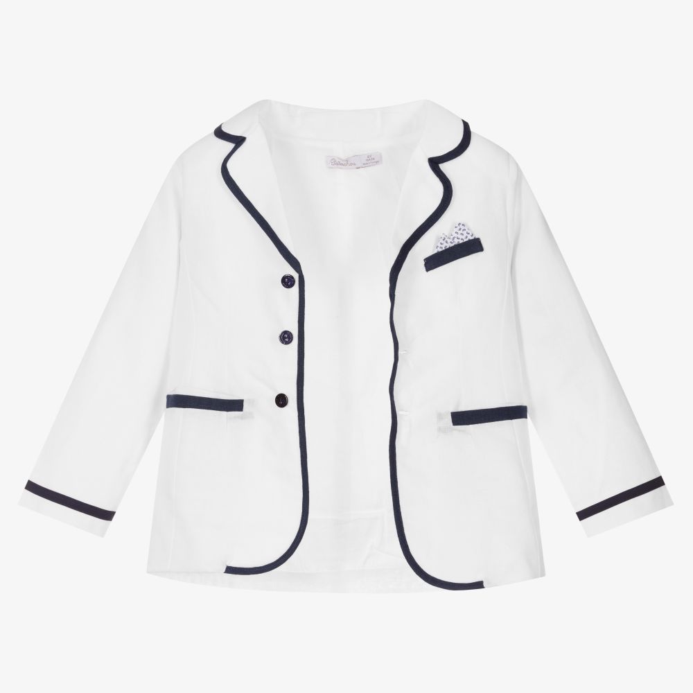 Patachou-White & Blue Linen Shorts Suit | Childrensalon Outlet