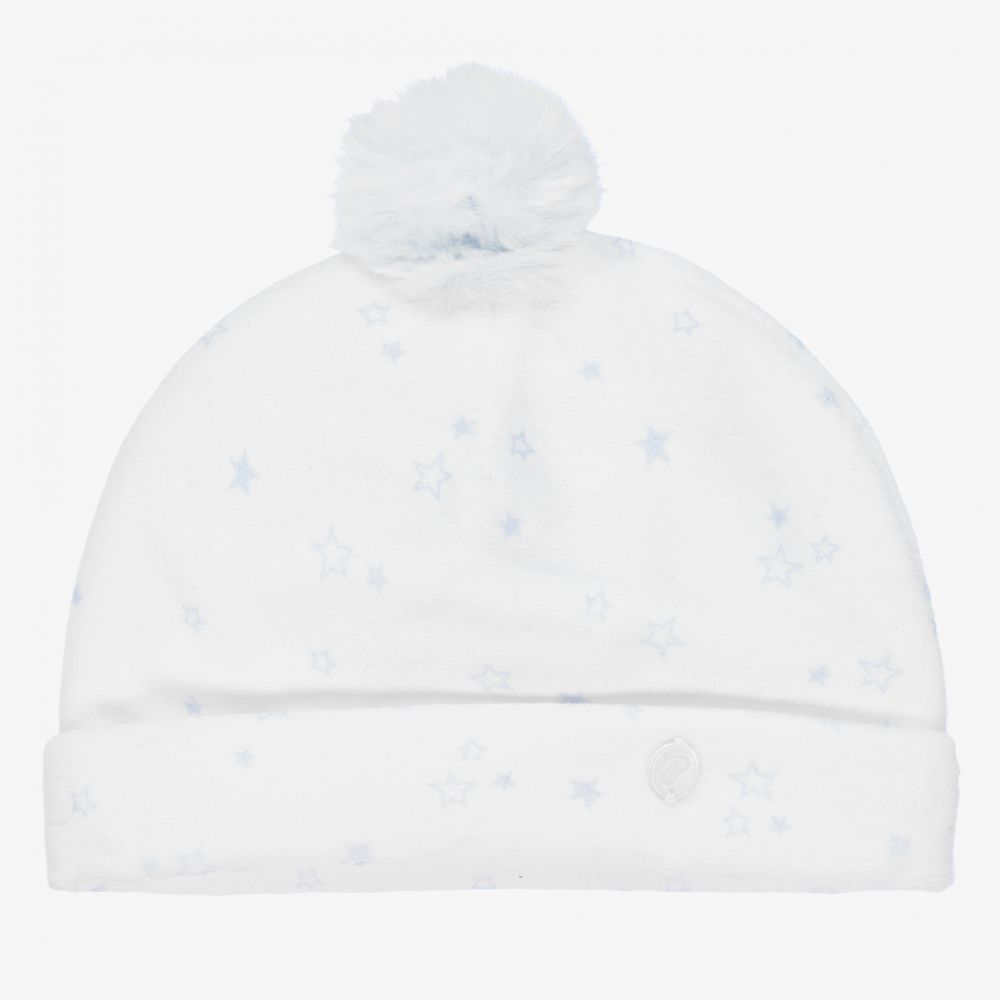 Patachou - White & Blue Velour Baby Hat | Childrensalon