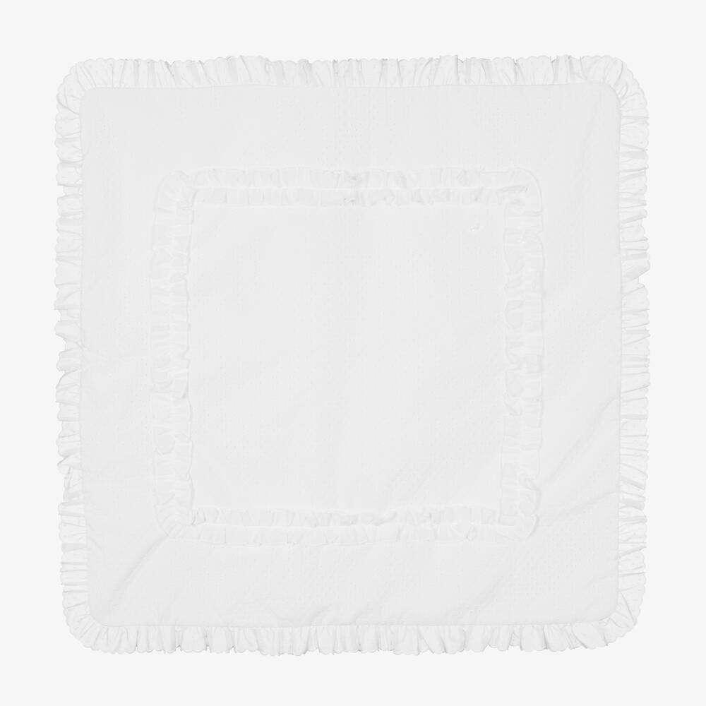 Patachou - White Broderie Anglaise Blanket (72cm) | Childrensalon