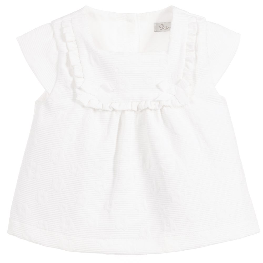 Patachou - White Cotton Jacquard Blouse | Childrensalon