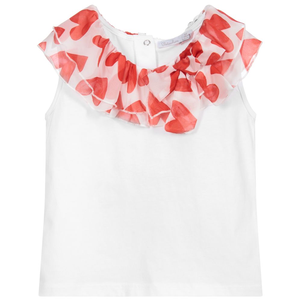 Patachou - White Cotton Ruffle T-Shirt | Childrensalon