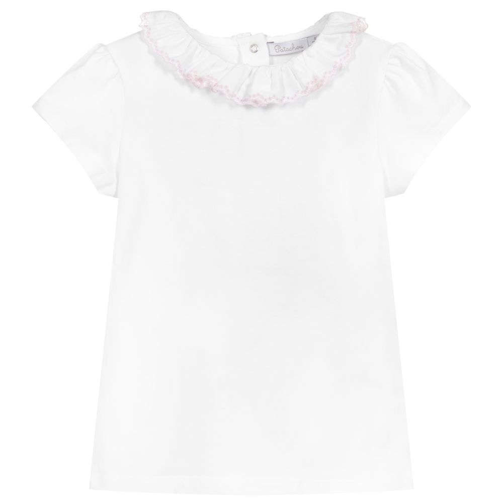 Patachou - White Cotton Ruffle T-Shirt | Childrensalon