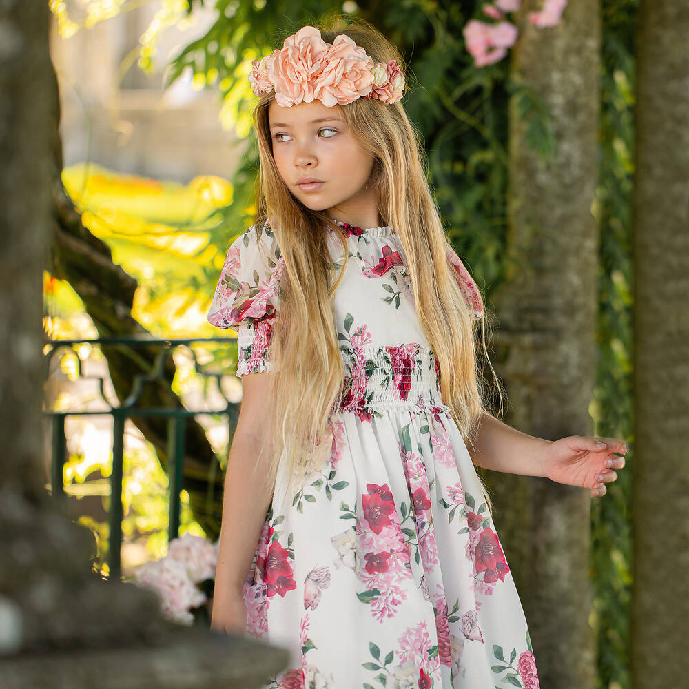 Patachou-Белое шифоновое платье с цветами | Childrensalon Outlet