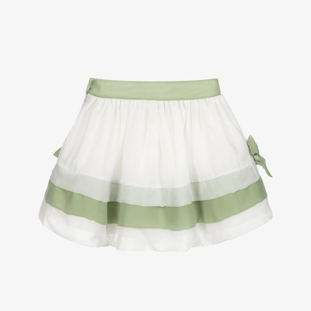Patachou-تنورة شيفون لون أبيض و أخضر | Childrensalon Outlet