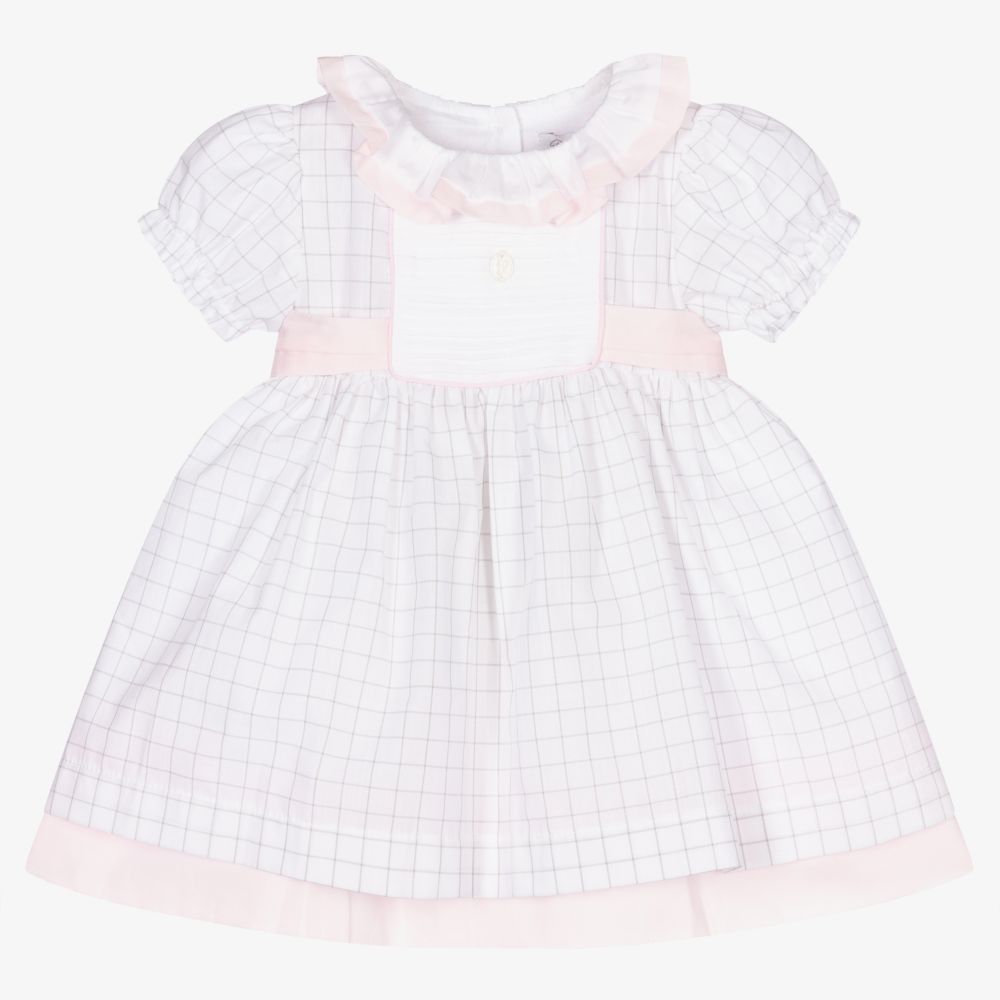 Patachou - Baumwoll-Babykleid in Weiß und Grau | Childrensalon