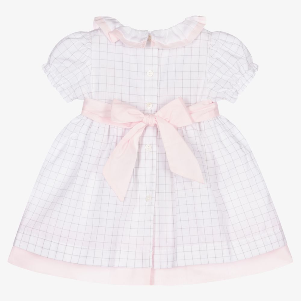 Patachou-White & Grey Cotton Baby Dress | Childrensalon Outlet